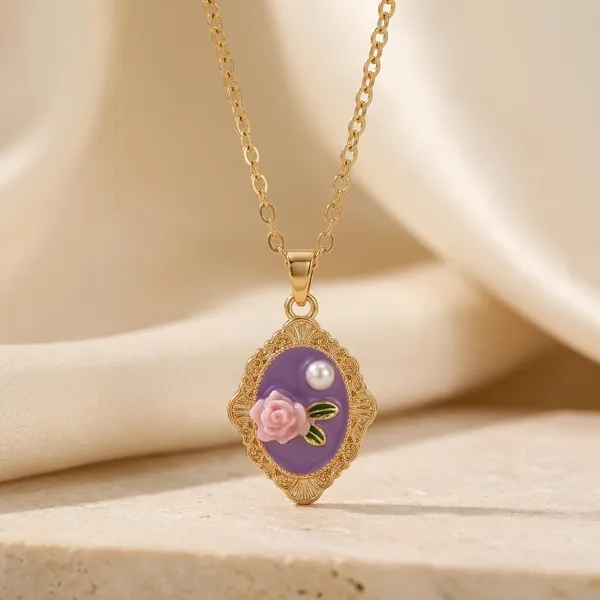 Purple_Alloy_Gold_Plated_Floral_Resin_Pendant_Necklace_For_Women