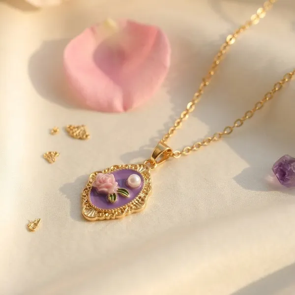 Purple_Alloy_Gold_Plated_Floral_Resin_Pendant_Necklace_For_Women