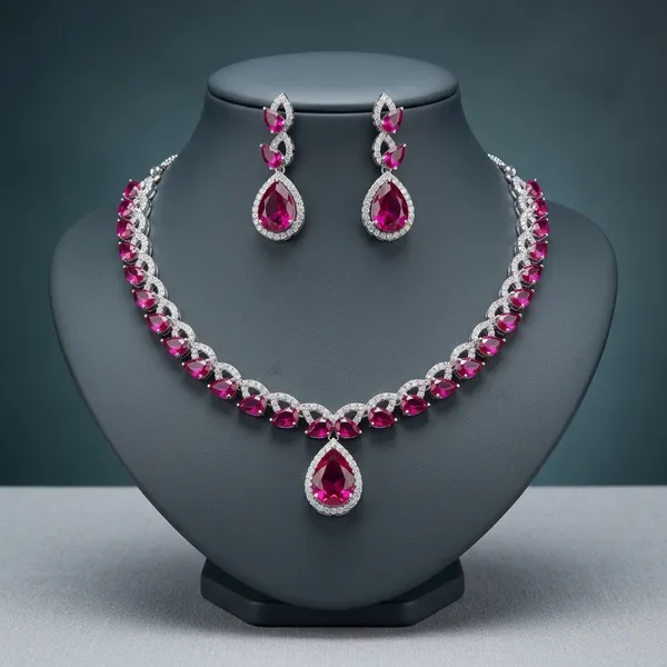 Pink_Alloy_Ruby_Cz_Teardrop_Pendant_Necklace_Set_For_Women