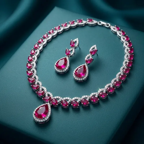 Pink_Alloy_Ruby_Cz_Teardrop_Pendant_Necklace_Set_For_Women