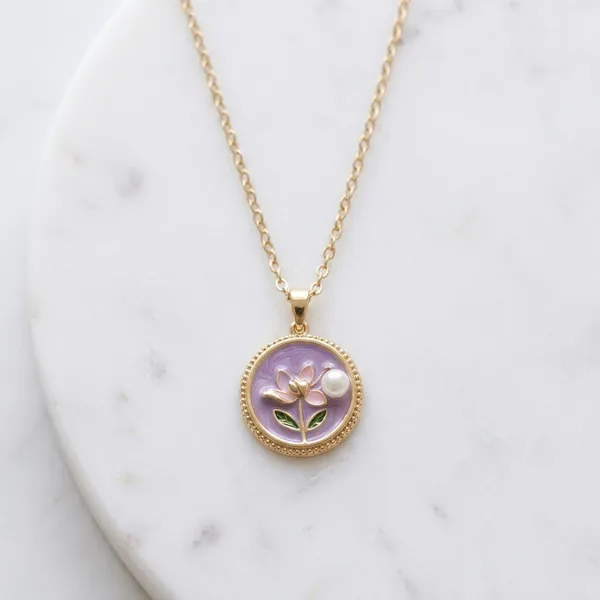 Purple_Alloy_Gold_Enamel_Floral_Pendant_Necklace_For_Women
