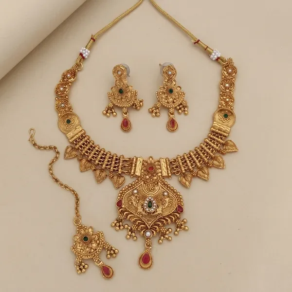 Gold_Alloy_Antique_Temple_Necklace_Set_With_Earrings_For_Women
