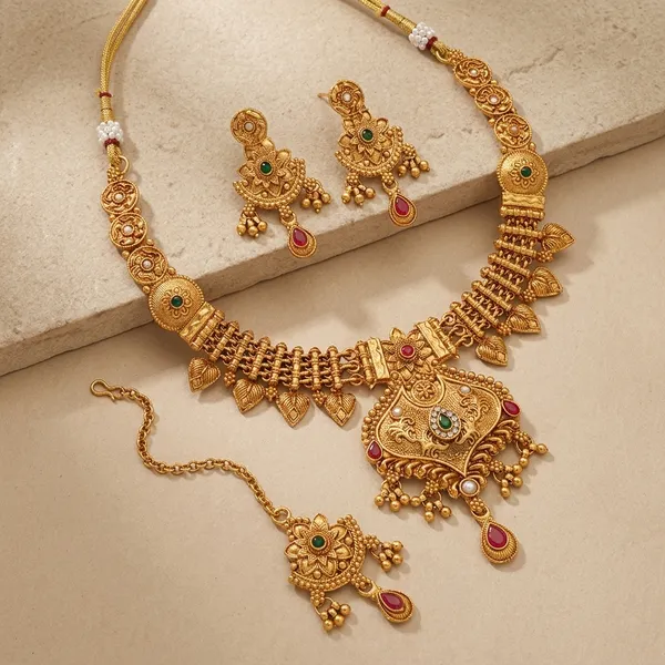 Gold_Alloy_Antique_Temple_Necklace_Set_With_Earrings_For_Women