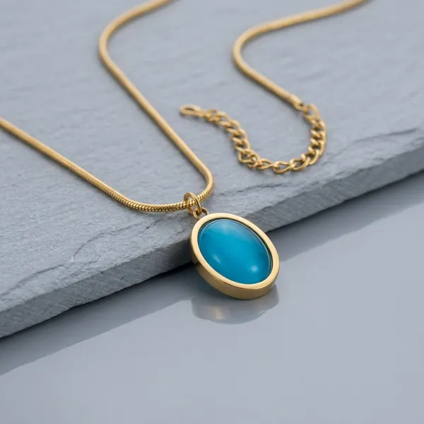 Blue_Alloy_Gold_Tone_Oval_Stone_Pendant_Necklace_For_Women