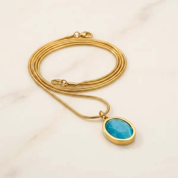 Blue_Alloy_Gold_Tone_Oval_Stone_Pendant_Necklace_For_Women