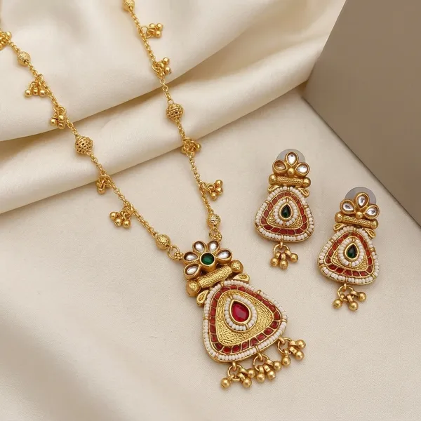 Gold_Plated_Alloy_Kundan_Pink_Meenakari_Pendant_Necklace_Set_For_Women