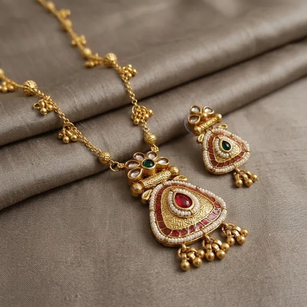 Gold_Plated_Alloy_Kundan_Pink_Meenakari_Pendant_Necklace_Set_For_Women
