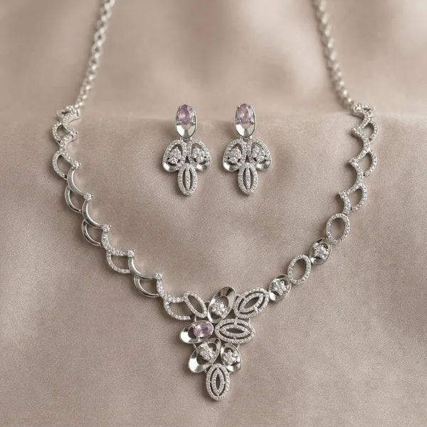 Silver_Alloy_Crystal_Floral_Necklace_Set_With_Earrings_For_Women