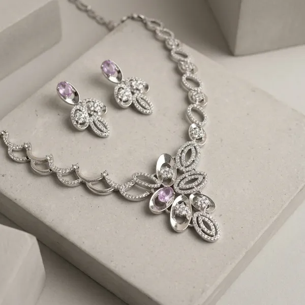 Silver_Alloy_Crystal_Floral_Necklace_Set_With_Earrings_For_Women