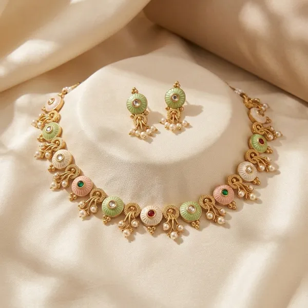 Multicolor_Alloy_Kundan_Meenakari_Choker_Necklace_Set_For_Women