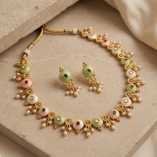 Multicolor_Alloy_Kundan_Meenakari_Choker_Necklace_Set_For_Women