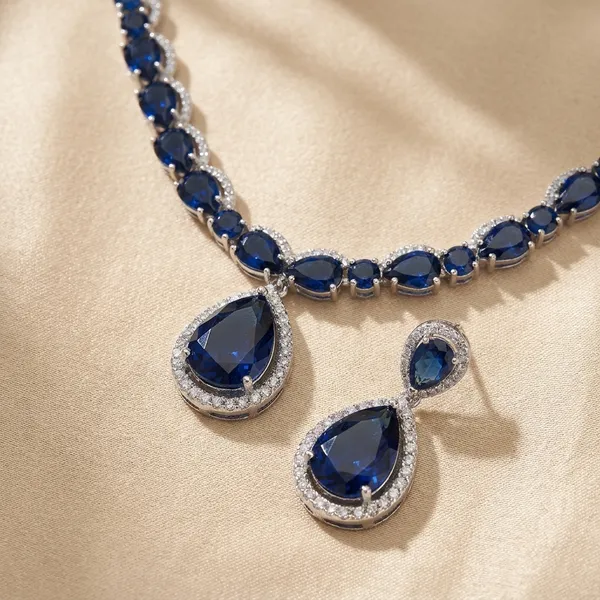 Blue_Alloy_Cubic_Zirconia_Teardrop_Necklace_Set_For_Women