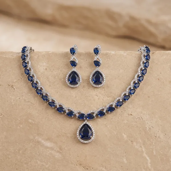 Blue_Alloy_Cubic_Zirconia_Teardrop_Necklace_Set_For_Women