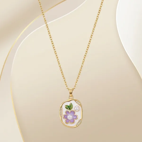 Purple_Alloy_Enamel_Floral_Oval_Pendant_Necklace_For_Women