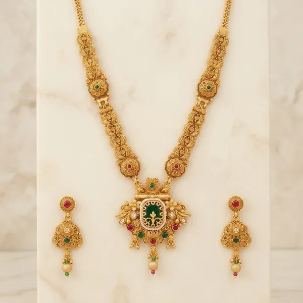 Gold_Alloy_Heritage_Filigree_Long_Necklace_Set_With_Earrings