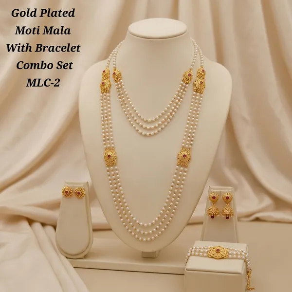 White_Alloy_Gold_Plated_Pearl_Mala_Bracelet_Combo_Set_With_Earrings