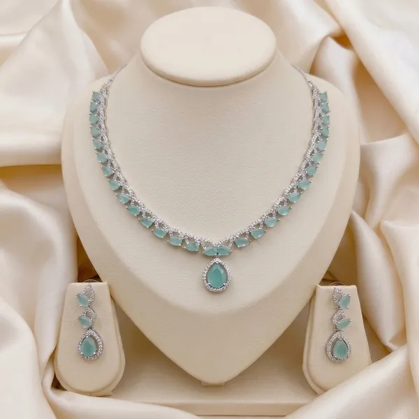 Blue_Alloy_Cz_Turquoise_Teardrop_Pendant_Necklace_Set_For_Women