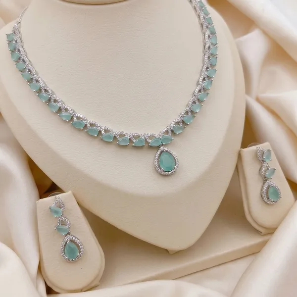 Blue_Alloy_Cz_Turquoise_Teardrop_Pendant_Necklace_Set_For_Women