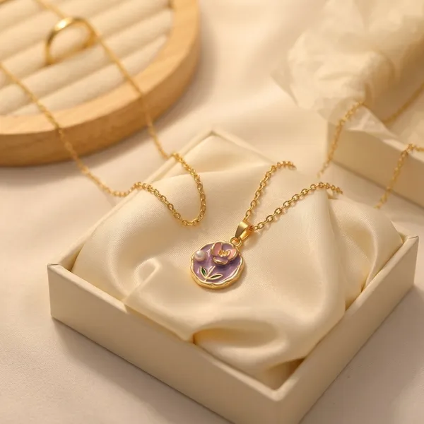 Gold_Plated_Alloy_Purple_Enamel_Floral_Pendant_Necklace_For_Women
