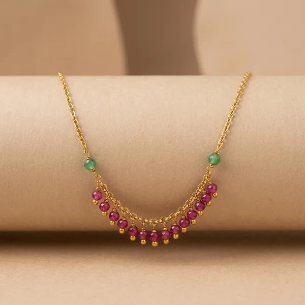 Gold_Alloy_Pink_Bead_Crescent_Necklace_For_Women