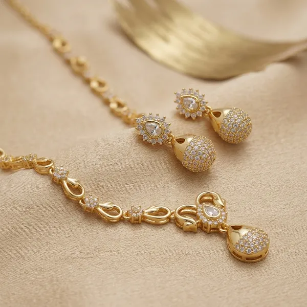 Gold_Plated_Alloy_Crystal_Floral_Teardrop_Necklace_Set_For_Women