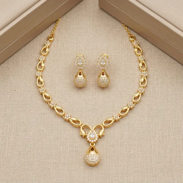 Gold_Plated_Alloy_Crystal_Floral_Teardrop_Necklace_Set_For_Women