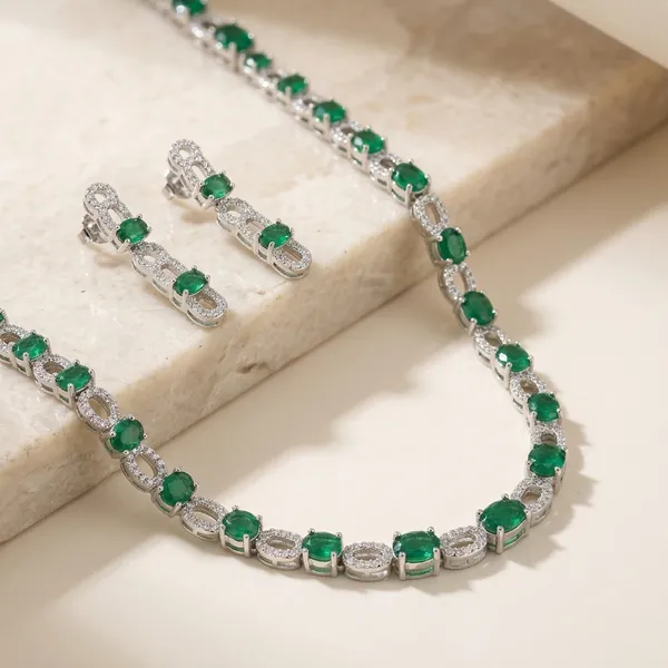 Silver_Plated_Alloy_Green_Stone_Cz_Necklace_Set_With_Earrings