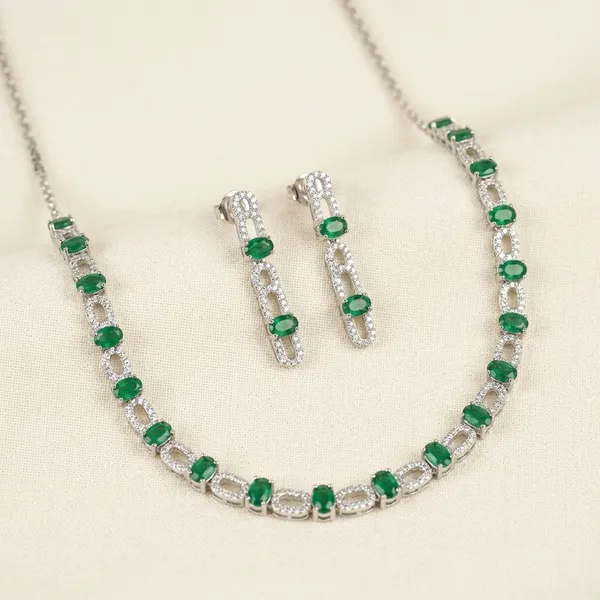Silver_Plated_Alloy_Green_Stone_Cz_Necklace_Set_With_Earrings