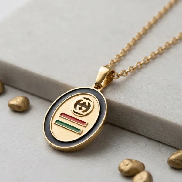 Gold_Alloy_Enamel_Stripe_Oval_Pendant_Necklace_For_Women