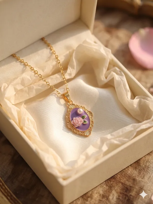Purple_Alloy_Gold_Plated_Floral_Resin_Pendant_Necklace_For_Women