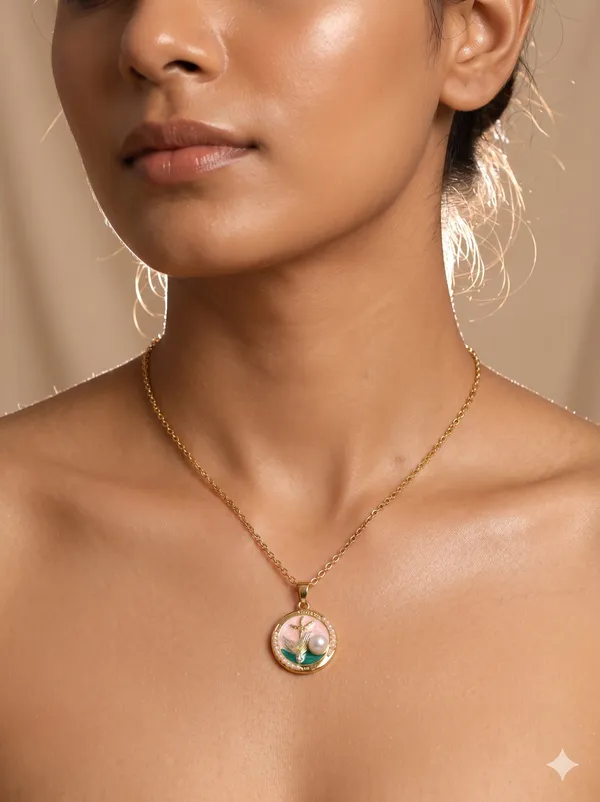 Gold_Plated_Alloy_Butterfly_Pearl_Circular_Pendant_Necklace_For_Women