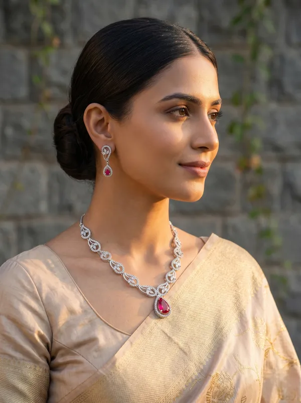 Silver_Alloy_Ruby_Crystal_Teardrop_Necklace_Set_For_Women