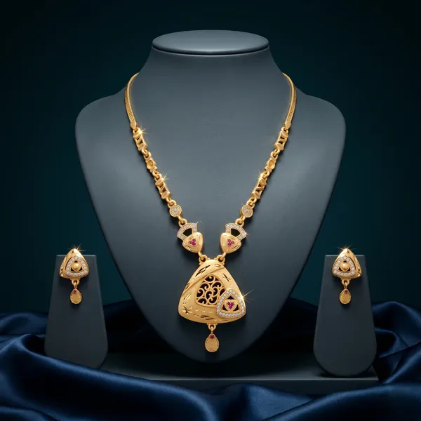 Gold_Plated_Alloy_Pink_Ad_Stone_Filigree_Necklace_Set_For_Women