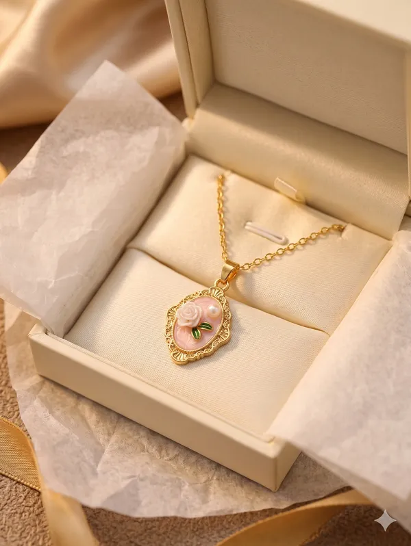 Gold_Alloy_Pink_Rose_Pendant_Necklace_For_Women