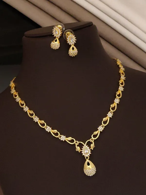 Gold_Plated_Alloy_Crystal_Floral_Teardrop_Necklace_Set_For_Women