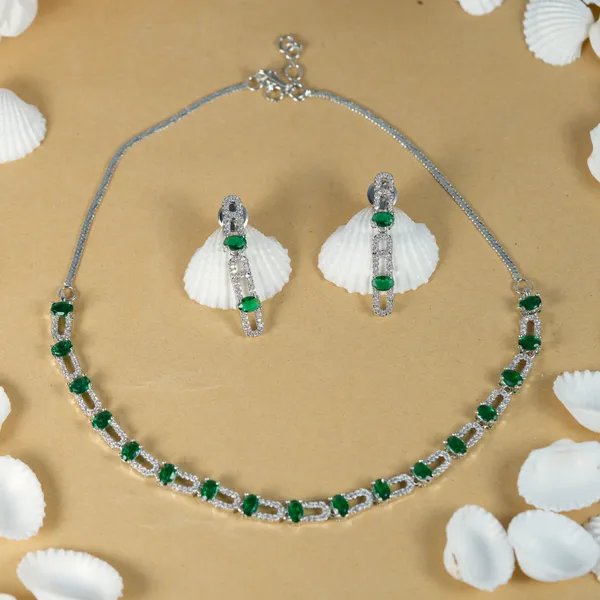 Silver_Plated_Alloy_Green_Stone_Cz_Necklace_Set_With_Earrings