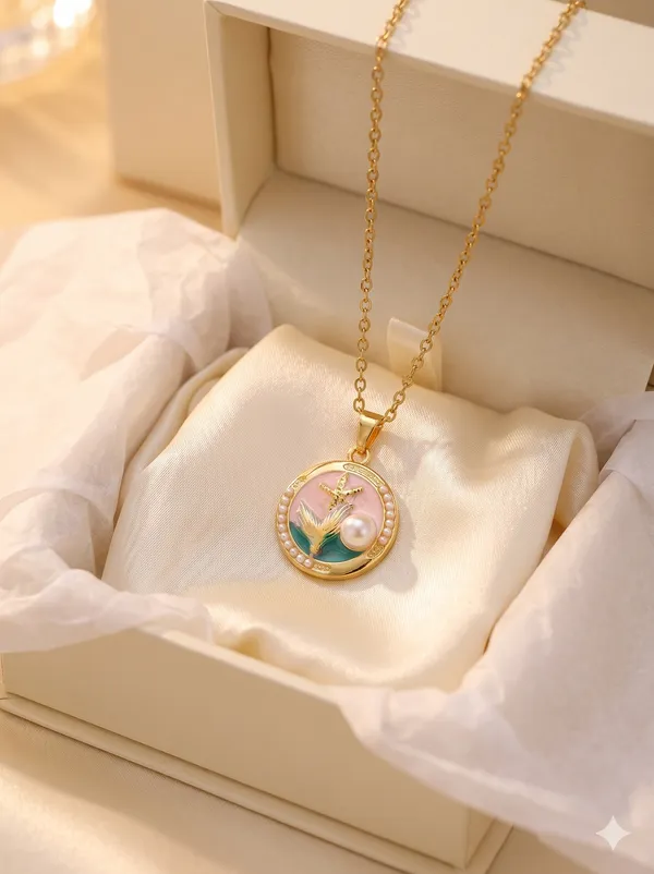 Gold_Plated_Alloy_Butterfly_Pearl_Circular_Pendant_Necklace_For_Women