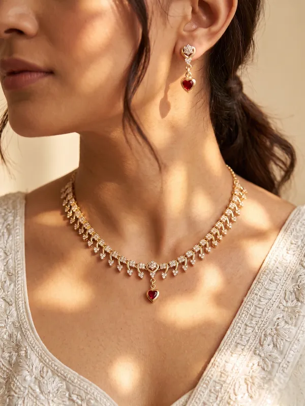 Gold_Alloy_White_Stone_Heart_Pendant_Necklace_Set_For_Women