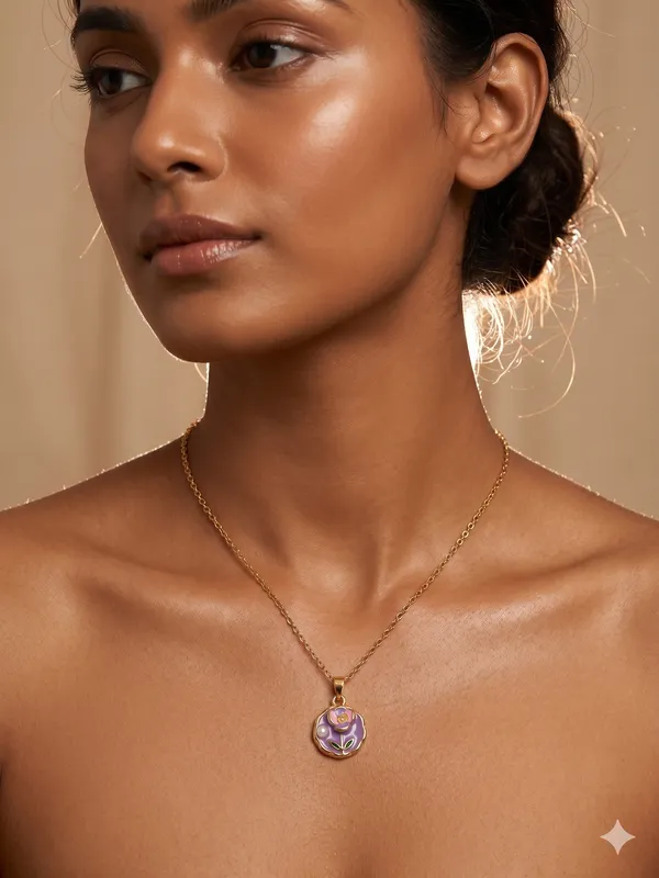 Gold_Plated_Alloy_Purple_Enamel_Floral_Pendant_Necklace_For_Women