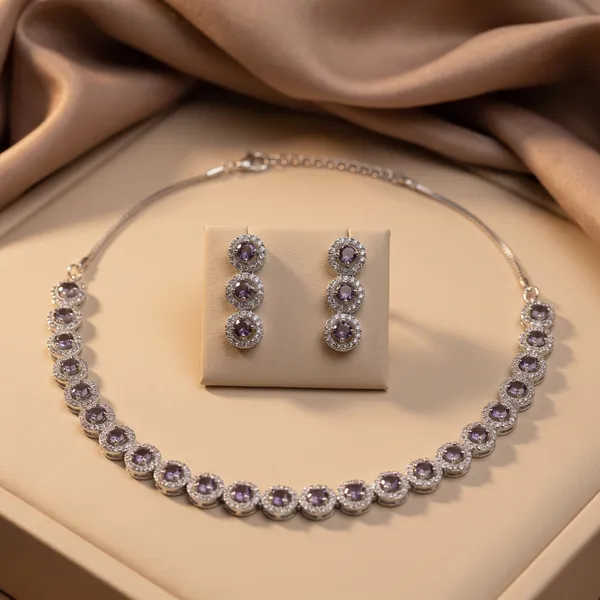 Silver_Alloy_Purple_Crystal_Studded_Necklace_Set_With_Earrings