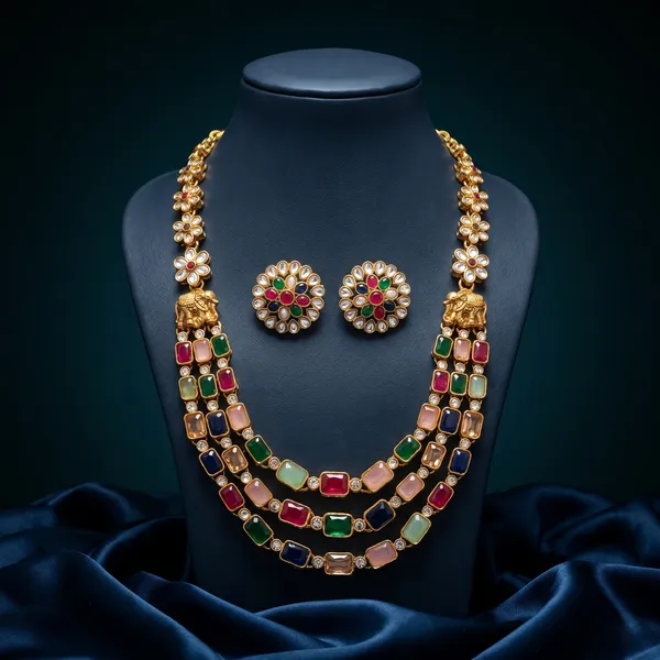 Multicolor_Gold_Plated_Alloy_Kundan_Three-Layer_Necklace_Set_For_Women