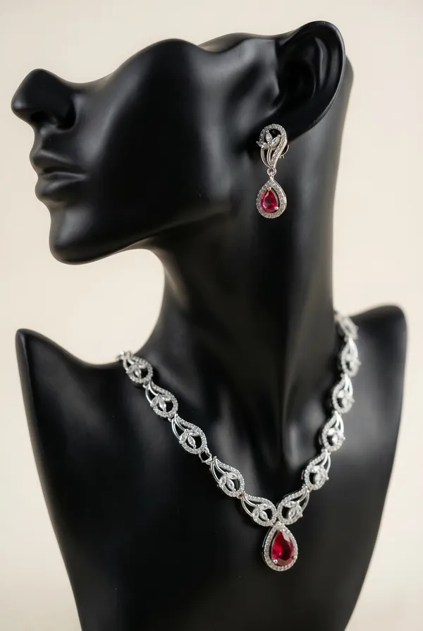 Silver_Alloy_Ruby_Crystal_Teardrop_Necklace_Set_For_Women