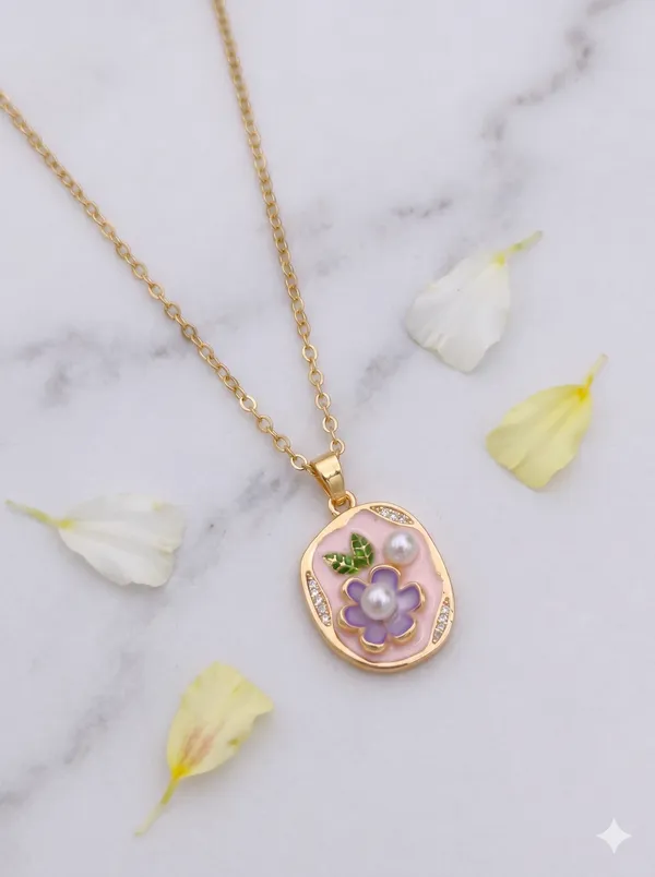 Gold_Alloy_Floral_Enamel_Oval_Pendant_Necklace_For_Women