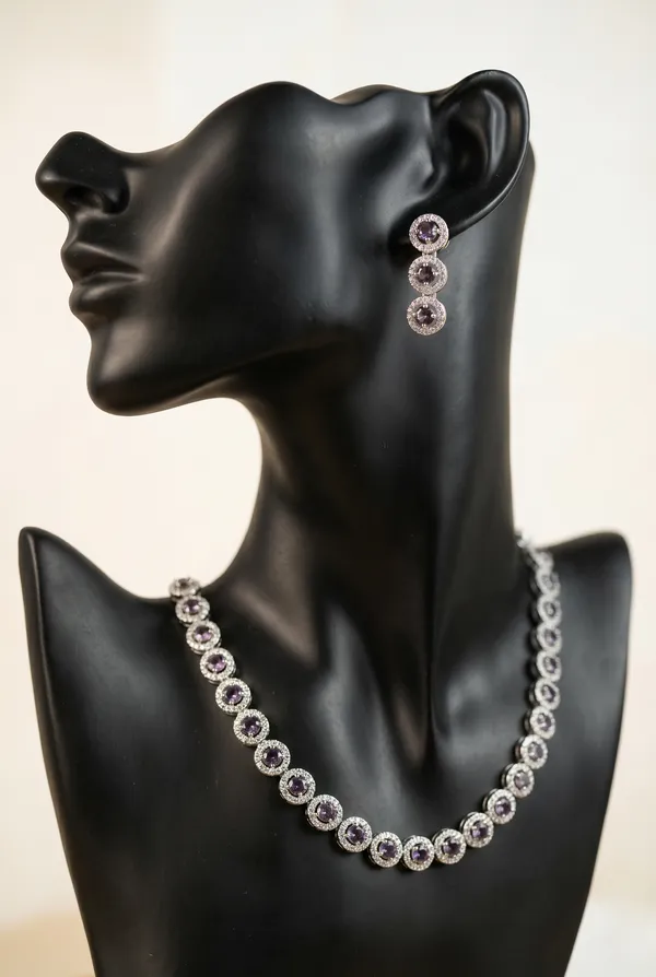 Silver_Alloy_Purple_Crystal_Studded_Necklace_Set_With_Earrings