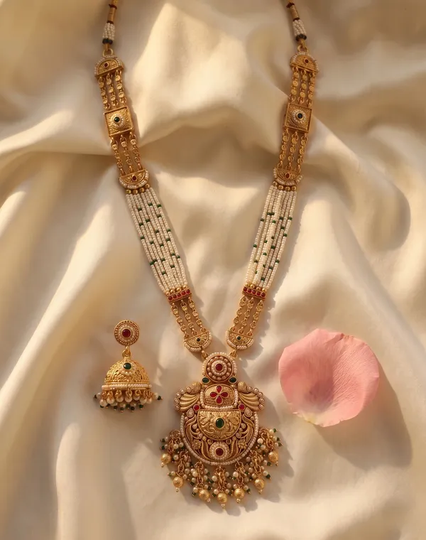 Antique_Gold_Plated_Alloy_Pearl_Beaded_Necklace_Set_With_Jhumkas