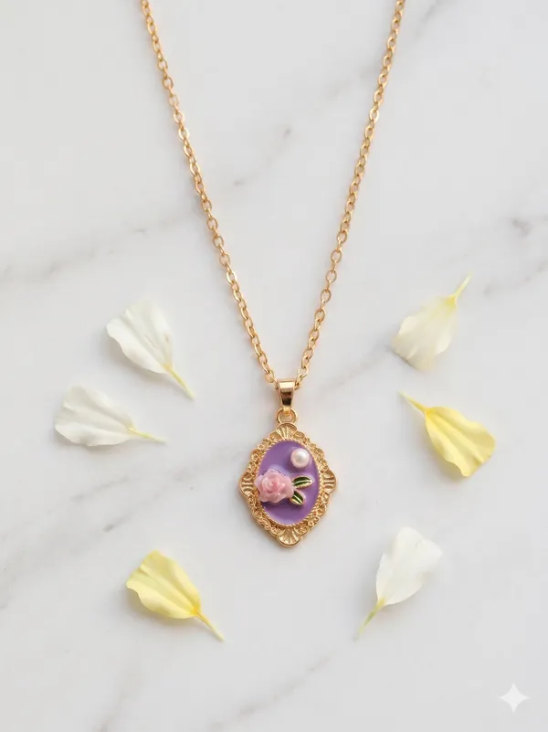 Purple_Alloy_Gold_Plated_Floral_Resin_Pendant_Necklace_For_Women