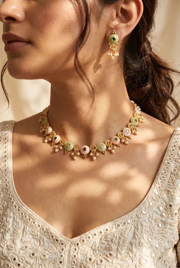 Multicolor_Alloy_Kundan_Meenakari_Choker_Necklace_Set_For_Women