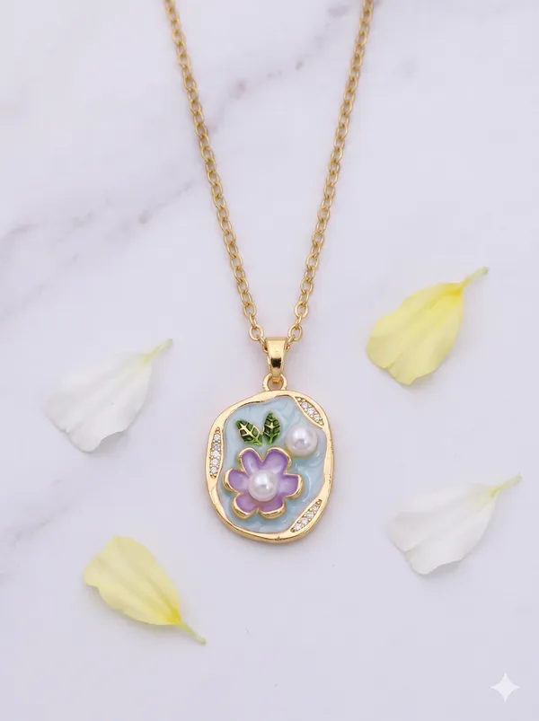 Blue_Alloy_Floral_Enamel_Pearl_Pendant_Necklace_For_Women