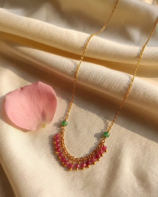 Gold_Alloy_Pink_Bead_Crescent_Necklace_For_Women