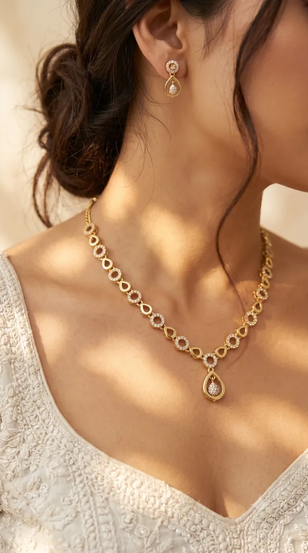 Gold_Alloy_Teardrop_Stone_Necklace_Set_With_Earrings_For_Women